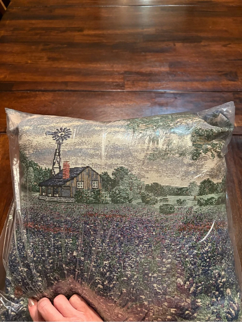 Tapestry Farmhouse Scenic Throw Pillow - Texas Bluebonnets 16x16